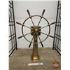 Image 2 : John Hastie & Co. Brass & Wood Ship Wheel with Stand (44"H x Wheel 30" Dia x 12"D approx)
