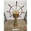 Image 9 : John Hastie & Co. Brass & Wood Ship Wheel with Stand (44"H x Wheel 30" Dia x 12"D approx)