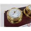Image 2 : Brass Clock & Barometer mounted on Wood Plaque (Measures: 8-1/4"H x 15-1/2"W x 3-1/2"D)
