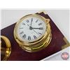 Image 3 : Brass Clock & Barometer mounted on Wood Plaque (Measures: 8-1/4"H x 15-1/2"W x 3-1/2"D)