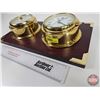 Image 4 : Brass Clock & Barometer mounted on Wood Plaque (Measures: 8-1/4"H x 15-1/2"W x 3-1/2"D)