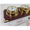 Image 5 : Brass Clock & Barometer mounted on Wood Plaque (Measures: 8-1/4"H x 15-1/2"W x 3-1/2"D)