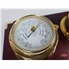 Image 7 : Brass Clock & Barometer mounted on Wood Plaque (Measures: 8-1/4"H x 15-1/2"W x 3-1/2"D)