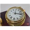 Image 8 : Brass Clock & Barometer mounted on Wood Plaque (Measures: 8-1/4"H x 15-1/2"W x 3-1/2"D)