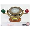 Image 1 : Brass Ships Gimbal Nautical Compass on Wood Base (6"H x 9-1/2"W x 5"D)