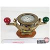 Image 6 : Brass Ships Gimbal Nautical Compass on Wood Base (6"H x 9-1/2"W x 5"D)
