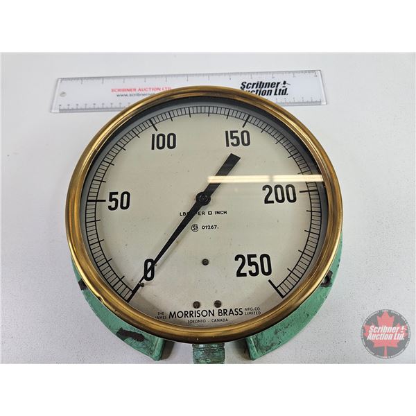 Vintage Brass Pressure Gauge : The James MORRISON BRASS Mfg Co Limited Toronto Canada (10-1/4 Dia)