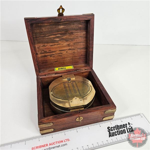 Pirate Nautical Style Large Brass Compass with Rosewood Box