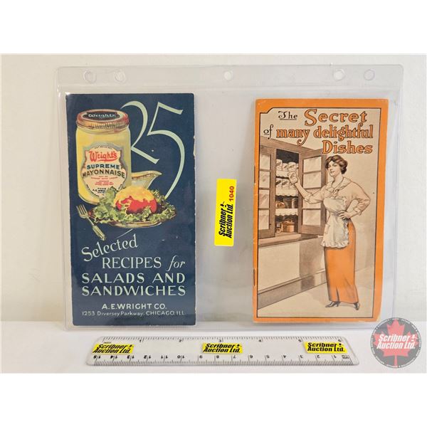 Vintage Promotional Advertising Recipe Booklets (2): - "Wright's Supreme Mayonnaise" Selected Recipe