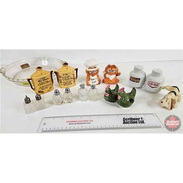 Collector Combo : Variety Vintage Salt & Pepper Shakers with Pie Plate