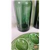 Image 4 : Collector Combo ~ Vintage : Green Glass Collection (10 pcs) : Pitcher; Bottles; Egg Plate; Saucers; 