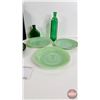 Image 7 : Collector Combo ~ Vintage : Green Glass Collection (10 pcs) : Pitcher; Bottles; Egg Plate; Saucers; 
