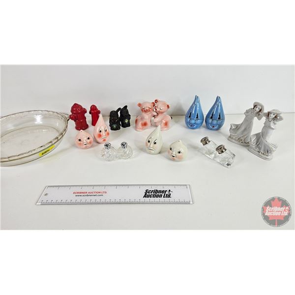 Collector Combo : Variety Vintage Salt & Pepper Shakers with Pie Plate