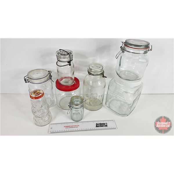 Collector Combo ~ Vintage : Clear Glass Canisters & Jars (Variety) (8) (Tallest Measures: 8"H)