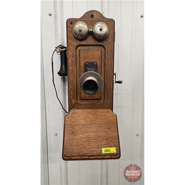 Antique Wood Box Wall Phone : Western Electric (Bells Working) (25-1/2"H x 10"W x 9-1/2"D)