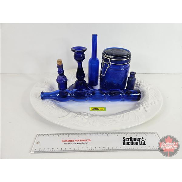 Collector Combo ~ Cobalt Blue Glass & Harvest Grape Platter (Platter Measures: 18"W)