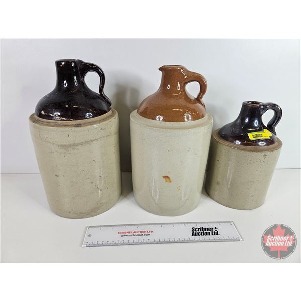 Shoulder Crock Jugs (3) (Two-Tone) (Tallest Measures: 13"H)