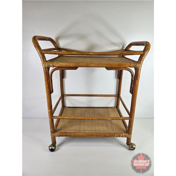 Retro Wheeled Ratan Bar Cart (33"H x 29"W x 16"D)