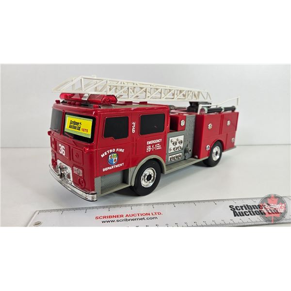 FUNRISE : Toy Plastic Ladder Firetruck (1992) (Not Tested : No Batteries) (6"H x 4-1/2"W x 14"L)