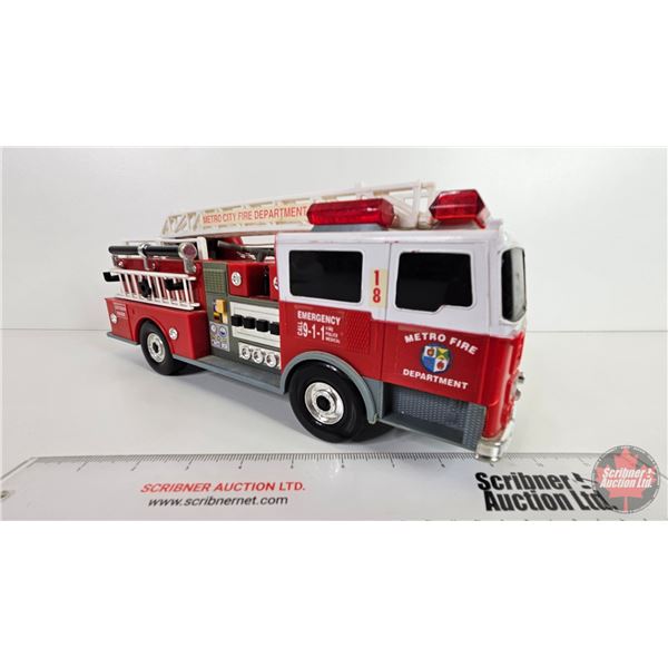 FUNRISE : Toy Plastic Ladder Firetruck (1992) (Sound Effects & Lights Working)  (6"H x 4-1/2"W x 14"