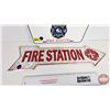 Image 3 : Collector Combo (2): - Wainwright Fire Rescue Lic Plate - Single Side Tin FIRE STATION Arrow (20"L)