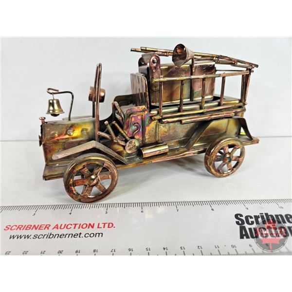 Tin Music Box Fire Truck "Smoke Gets in Your Eyes" (Brass Look) (5"H x 4"W x 8"L)