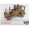 Image 1 : Tin Music Box Fire Truck "Smoke Gets in Your Eyes" (Brass Look) (5"H x 4"W x 8"L)