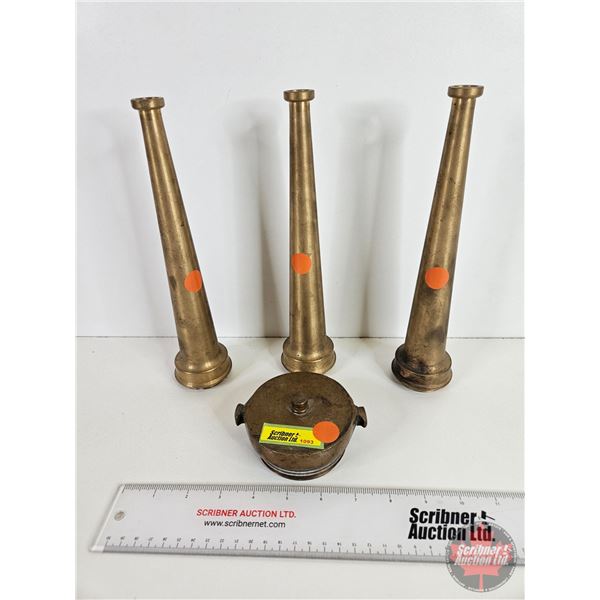 Brass Firehose Nozzles (3) & Valve Cap (Each Nozzle Measures: 10-1/4"H)