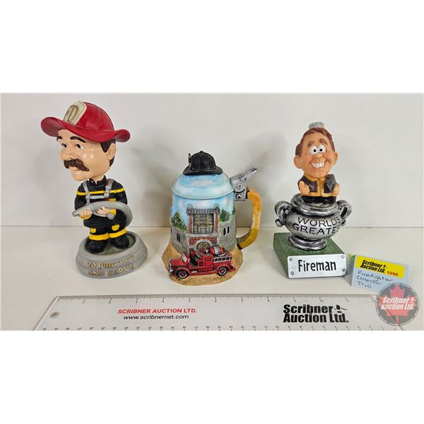 Collector Combo ~ Fireman Theme (3): Stein; Bobble Head & Trophy (Bobble Head Measures: 7-1/2"H)