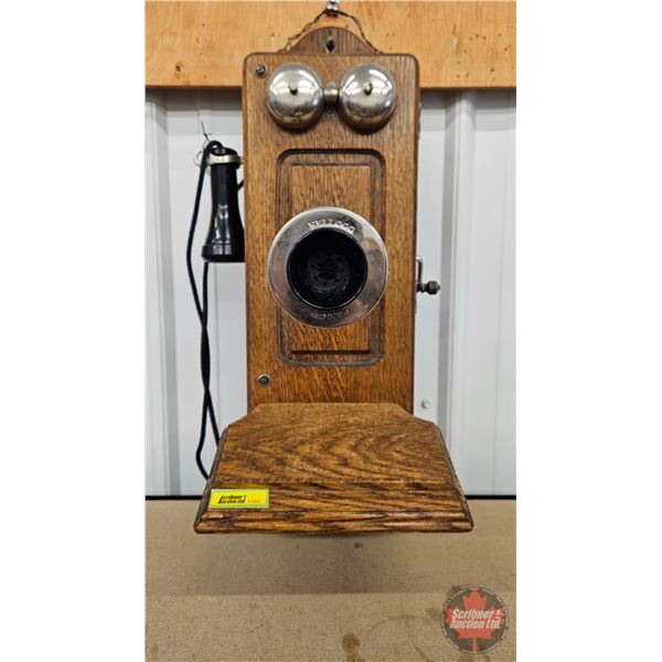 Antique Wood Box Telephone : KELLOGG Chicago USA (Ringer Working) (25-1/2"H x 12"W x 11"D)