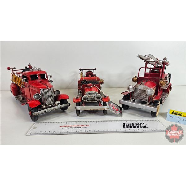 Ornamental Tin Décor Firetrucks (3): (All Measure: 12"L)