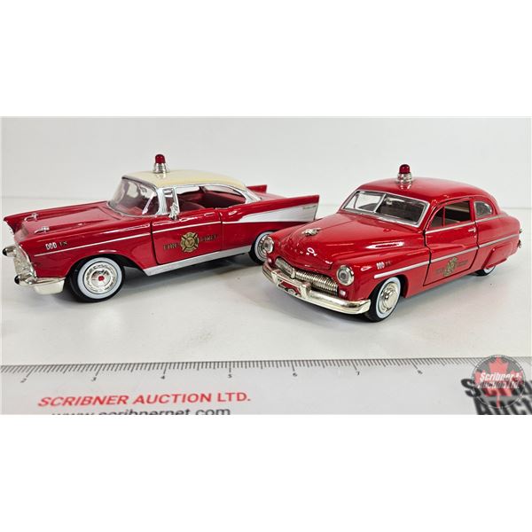 Fire Chief Toy Cars (2) (Diecast Models) (Scale 1:24) - '57 Chev - '49 Merc