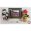 Image 1 : Fireman's Collector Combo (3):  - Framed Fire Hall Picture (13-1/2'H x 16-1/2"W) - Plush Toys (2)