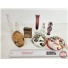Image 1 : Collector Combo: Ceramic Décor Masks (2): Bud Vase; Vintage Cig Case; Wooden Décor Mask; etc