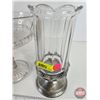 Image 4 : Glassware Combo (3): Pedestal Fruit Bowls & Pedestal Silver Plated Base Vase (9"H)