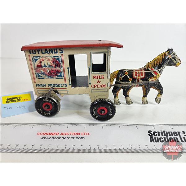Wind Up Tin Toy : MARX (Horse & Wagon) (Total Measures: 4-1/2"H x 4-1/4"W x 10"L)