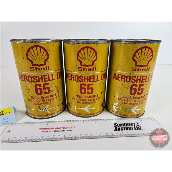 Shell Oil Quart Cans (3): AEROSHELL 65 (All FULL!) (6-1/2"H x 4"Dia)