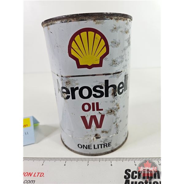 Shell Oil One Litre Can: AEROSHELL Oil W (FULL!) (6"H x 4"Dia)