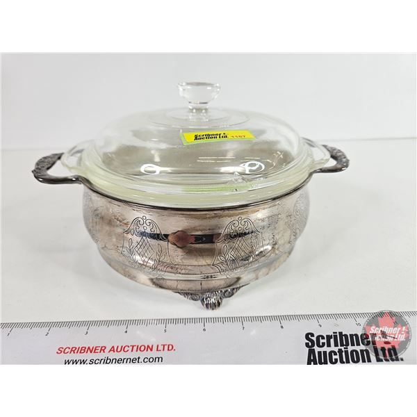 Antique Silverplate Casserole with Fire King Bowl (Note: Chip on Lid)