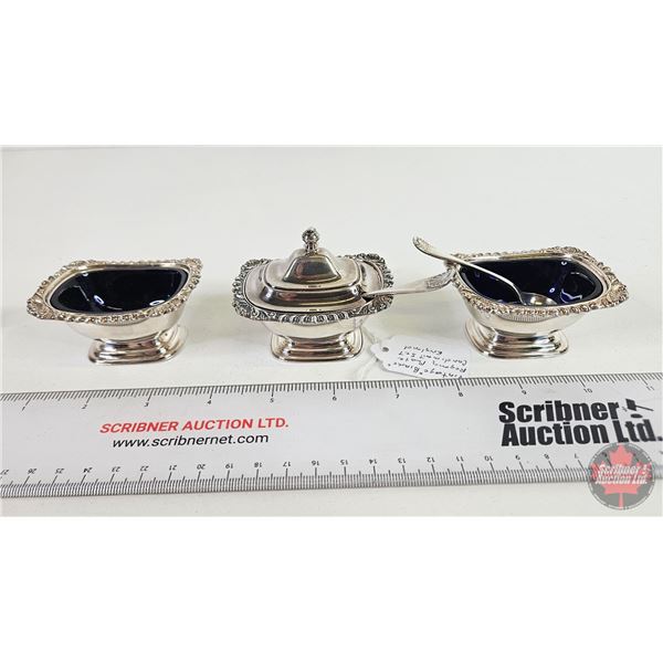 Birks Condiment Set with Cobalt Blue Insert (Regency Plate)