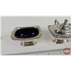 Image 2 : Birks Condiment Set with Cobalt Blue Insert (Regency Plate)