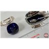 Image 7 : Birks Condiment Set with Cobalt Blue Insert (Regency Plate)
