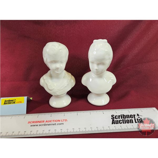 Porcelain Busts : Boy & Girl (5-1/4"H)