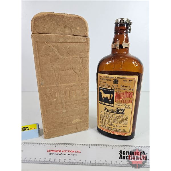 White Horse Scotch Whiskey Bottle with Original White Horse Slip Case (Excellent Condition - Paper L