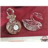 Image 1 : Collector Combo (2): Antique Crystal Perfume Bottle & Crystal Swan Dish (Perfume Bottle 5-1/2"H)