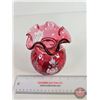 Image 2 : Fenton Cranberry Decorated Ivory Rose Vase : Family Signature! (5-3/4"H)