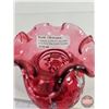 Image 5 : Fenton Cranberry Decorated Ivory Rose Vase : Family Signature! (5-3/4"H)