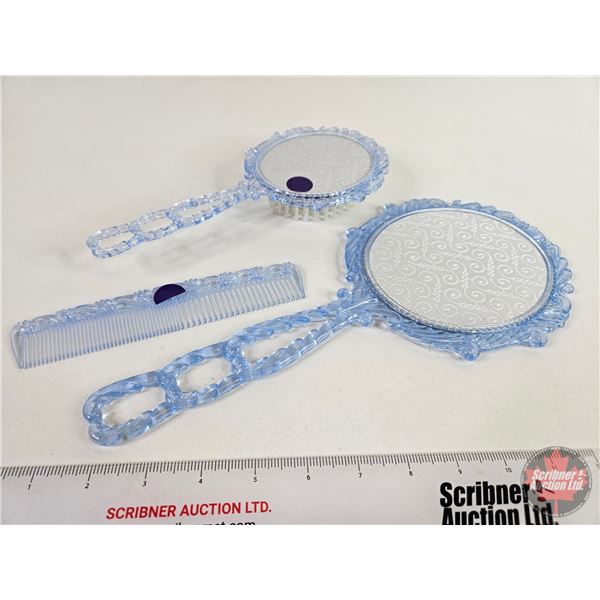 Vintage Blue Lucite Vanity Set (3pcs)