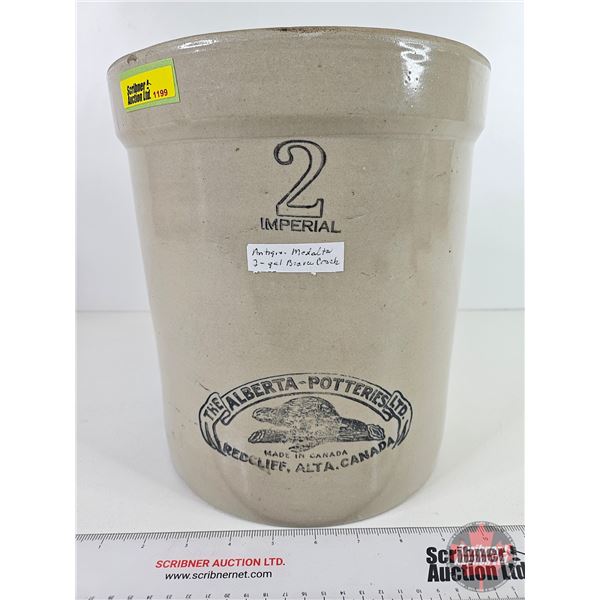 2 Gallon "Beaver" Crock : The Alberta Potteries : Redcliff, Alta, Canada (10-1/2"H x 9-1/2"Dia)