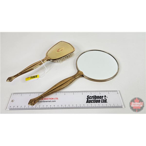 Vintage Vanity Set (2pcs) : Brush & Double Side Hand Mirror